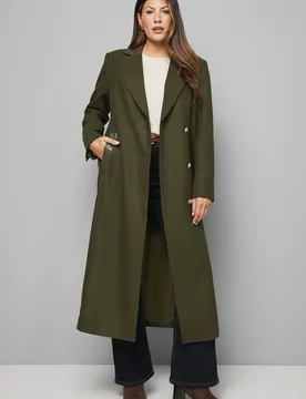 Women's Wool Blend Pocket Detail Maxi Coat in Khaki Size: 22 - Khaki - Size: 22 - Wallis - FashionsVida
