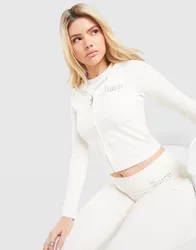 Womens Felpa con Cappuccio Full Zip Logo Jersey - Crema, crema crema Donna taglia XL