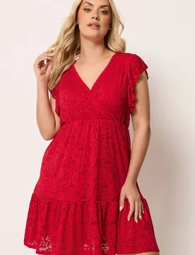 Women's Wrap Pointelle Dress in Red Size: 20 - Red - Size: 20 - Yours - FashionsVida