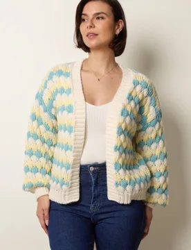 Women's Aqua Long Sleeve V-neck Cardigan Sweater Size: Small/Medium - Multicolor - Size: S/M - Blue Vanilla - FashionsVida