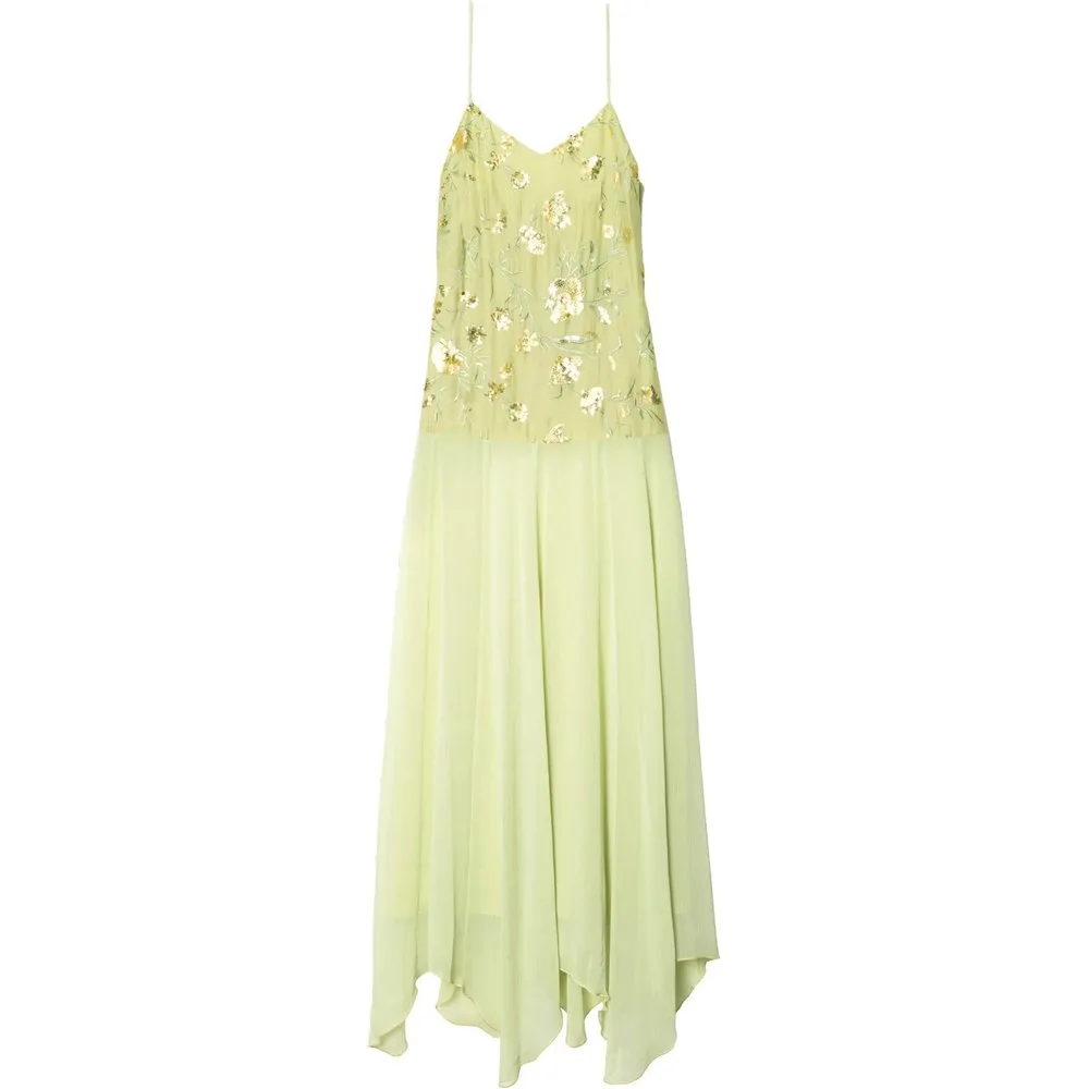 Vestido largo con cuerpo de bordados y gasa - The-Are - FashionsVida