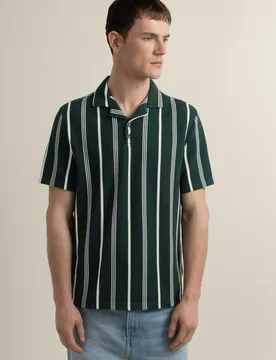Bakken Mens Green Striped Polo Shirt - Larsson & Co - FashionsVida