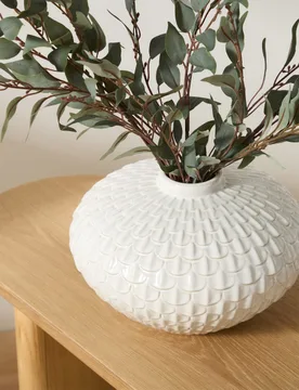 Medium Scalloped Textured Vase White - M&S - FashionsVida