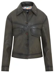 Womens Olive Green Retro Biker Jacket - Kopervik Lamb Leather - Size 2xl