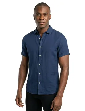 Chemise à Manches Courtes Vacation Linen Navy S - Superdry - FashionsVida