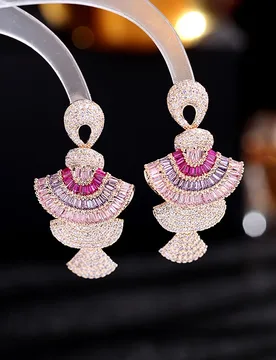 European and American Heavy Craft Colorful Zircon Small Skirt Round Face Slimming Earrings Three-Dimensional Gradient P - Aliexpress - FashionsVida
