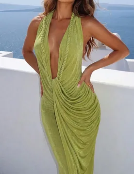Vestido sexy de mujer para vacaciones de primavera/verano con decoración trenzada fruncida y espalda descubierta M - Shein - FashionsVida
