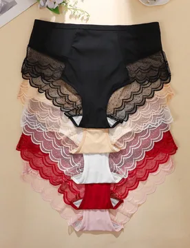 Paquete de 5 bragas triangulares para mujer talla grande cómodas con encaje y patchwork sexy 5XL - Shein - FashionsVida