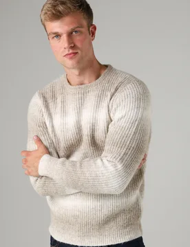 Mens Natural Colour Block Ombre Crew Neck Jumper With Wool - Size X-Large - Kensington Eastside - FashionsVida