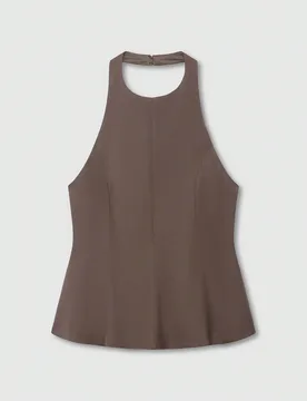 Blusa de verano de mujer con cuello redondo, sin mangas, bajo con volantes y cuello halter de parches de unicolor S - Shein - FashionsVida