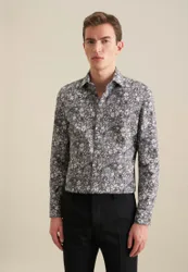Slim Business Hemd Druck Grau 45