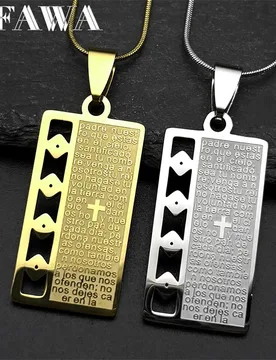 Spanish Lord's Prayer Bible Verse Jesus Cross Chain Necklace for Women Men Stainless Steel Christian Our Father Medal Jewelry - Aliexpress - FashionsVida