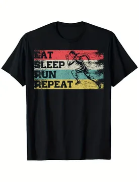 Vintage"Eat Sleep Run Repeat"Motivational for Runners with Running Graphic-cotton O-neck short sleeve printed men's T-shirt - Aliexpress - FashionsVida