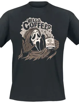T-Shirt - Ghostface - Hello, Coffee? - M bis XXL - für Männer - Größe M - schwarz - Lizenzierter Fanartikel - Männer - male - Scream (Film) - FashionsVida