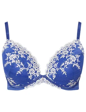 Women's Floral Embroidered Plunge Bra in Blue Size: 40D - Blue - Size: 40D - Yours - FashionsVida