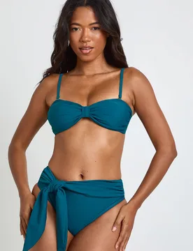 Womens Tummy Control Wrap Detail High Waist Bikini Bottom - Teal Polyamide - Size 6 Uk - Boohoo - FashionsVida