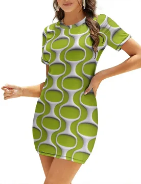 Retro MOD 60s Pattern on Green Short-Sleeved Dress summer woman dress 2025 dress for women summer dresses for prom - Aliexpress - FashionsVida