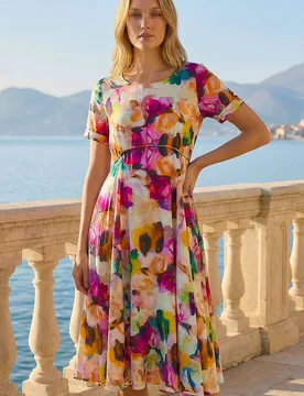 Womens Floral Print Smock Dress - Purple - Size 10 Uk - Roman - FashionsVida