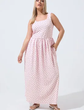 Women's Polka Dot Maxi Dress in Baby Pink Size: 26-28 - Baby Pink - Size: 26-28 - Yours - FashionsVida