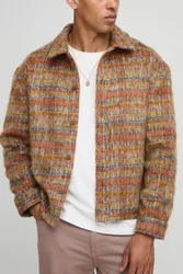 Mens Regular Fit Heavyweight Brushed Check Overshirt - Orange - Size X-Small