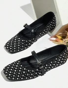 Zapatos de moda para mujer, zapatos casuales tipo Mary Jane, punta cuadrada, cómodos con correa y tachuelas, adecuados para otoño/invierno EUR46 - Shein - FashionsVida