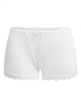 Calzoncillos tipo bóxer para mujer de algodón puro con tejido de punto jacquard, cómodos, con patchwork, mini encaje y decoración de lazo - Shein - FashionsVida