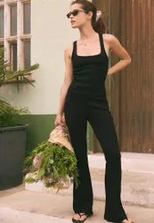 Schlagleggings aus Baumwollmix mit Ziernähten Schwarz XL