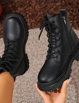 Nuevas botas de mujer para otoño/invierno, botas casuales versátiles de moda, botas de tobillo con cremallera lateral para mujer, zapatos de mujer c - Shein - FashionsVida