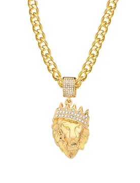 Stainless Steel Crown Lion Chain Head Pendant Iced Out Bling Gold Color Animal Necklace for Men Hip Hop Jewelry Dropshipping - Aliexpress - FashionsVida