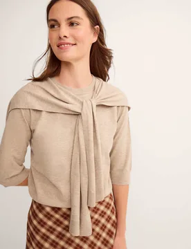 Crew Neck Scarf Detail Jumper with Cotton Light Brown female - Monsoon - FashionsVida
