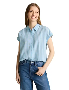 Chemise à Manches Courtes 1050272 Blue White Stripe S - Tom tailor - FashionsVida
