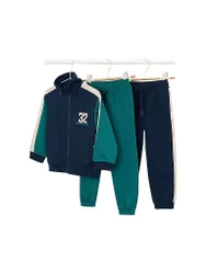 Set 3 pezzi per bambino: felpa con zip e due pantaloni blu 116