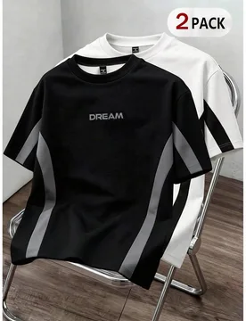 Conjunto de 2 piezas de camiseta con estampado de contraste para hombre, adecuado para usar en primavera y verano XL - Shein - FashionsVida