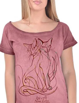 T-Shirt - Nine Lives Couple Woman's T-Shirt Marilyn - S bis 3XL - für Damen - Größe S - rosa - Frauen - female - Outer Vision - FashionsVida