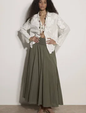 Women's Jersey Waistband Cotton Midaxi Skirt in Khaki Size: 18 - Khaki - Size: 18 - Apricot - FashionsVida