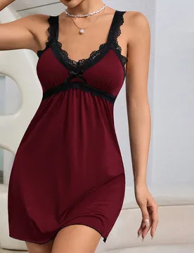 Camisón elegante de mujer con diseño de tirantes finos y espalda descubierta con adorno de encaje L - Shein - FashionsVida