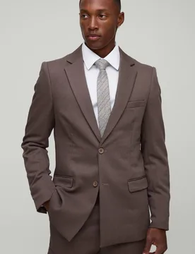Herren Slim Fit Einreihiger Twill-Blazer Mocha Größe 40 - boohooMAN - FashionsVida