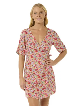 Robe Courte à Manches Courtes Las Dalias Ditsy Wrap Blue S - Rip curl - FashionsVida