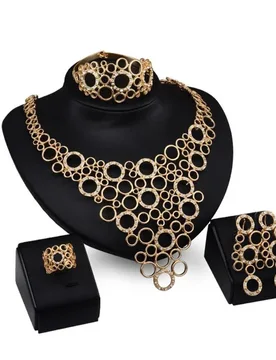 Pcs Fashion Exaggerated Rhinestone Large Circle Necklace Earrings Ring Bracelet Four-Piece Set Jewelry for Women Wedding Jewelr - Aliexpress - FashionsVida