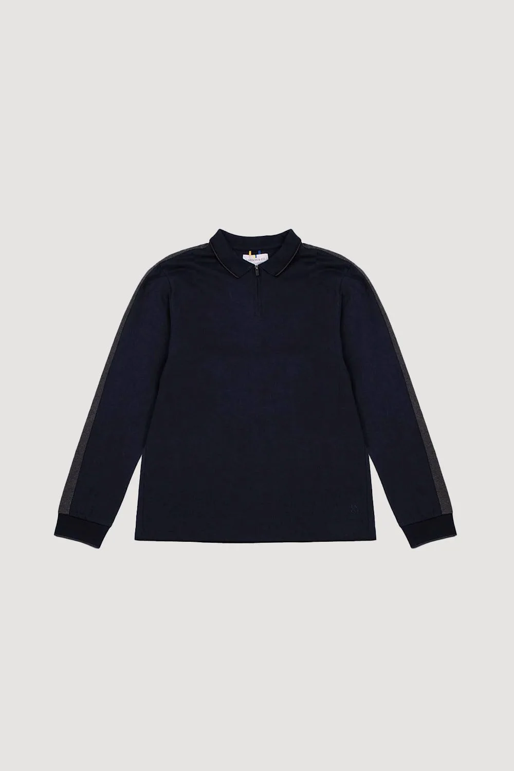 Mens Contrast Panel Long Sleeve Polo - Larsson & Co - FashionsVida