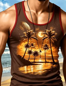 Men's Tropical Palm Tree Moon Beach Graphic Tank Top, Gradient Sleeveless Muscle Vest Summer Casual Holiday Workout Tank Shirt - Aliexpress - FashionsVida