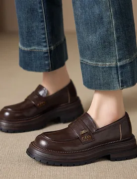 Women's Loafers Thick-soled non-slip slip-on women shoes Plus-size retro leather shoes female shoe for spring and autumn - Aliexpress - FashionsVida