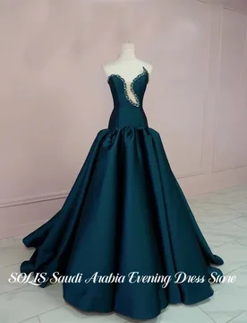 SOLIS Emerald Green Party Dresses Strapless Sleeveless A Line Evening Dresses Satin فساتين السهرة Modest Customized - Aliexpress - FashionsVida