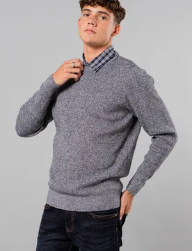 Mens Navy Mock Checked Shirt Crew Neck Jumper - Size 2xl - Kensington Eastside - FashionsVida