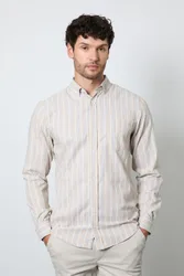 Mens Natural Bold Stripe Long Sleeve Shirt Cotton - Size 3xl