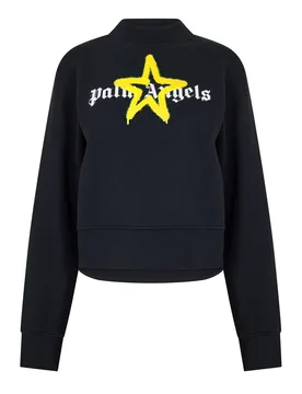 Womens Star Fit Crew In Black Yellow - Size 12 Uk - Palm Angels - FashionsVida