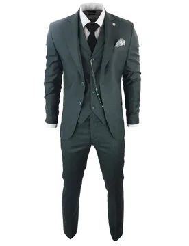 Mens Classic 3-Piece Plain Green Suit - Size 52 (Chest) - TruClothing - FashionsVida