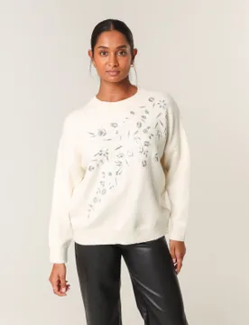 Sparkling Sequins Jumper - S/M / IVORY - female - Blue Vanilla - FashionsVida
