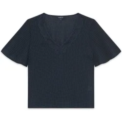 Camiseta de mujer con cuello pico y estampado de cuadros