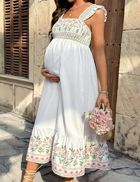 Vestido de maternidad con estampado floral y volantes en el bajo, para verano XL - Shein - FashionsVida